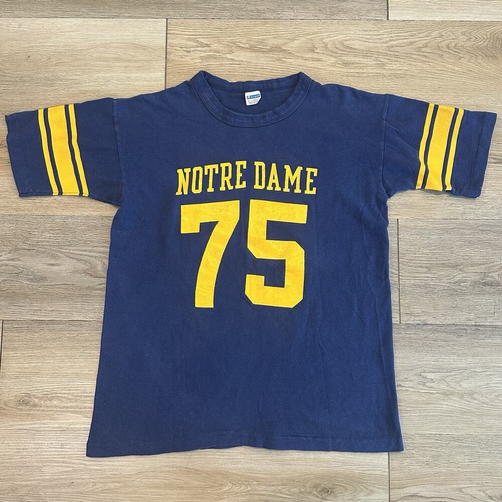 Vintage 70s Champion Notre Dame Fighting Irish #75 NCAA Football TShirt XL - Picture 2 of 9